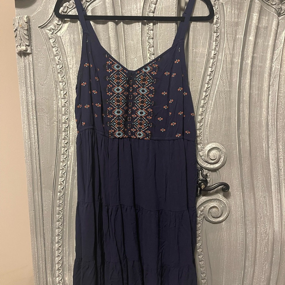 Embroidered Navy Blue Sundress